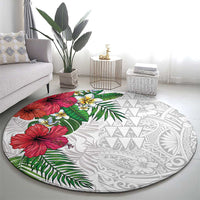 Hawaiian Tropical Plants Round Carpet Kakau Tattoo and Polynesian Pattern Half White Color LT03 - Polynesian Pride