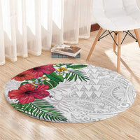 Hawaiian Tropical Plants Round Carpet Kakau Tattoo and Polynesian Pattern Half White Color LT03 - Polynesian Pride