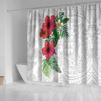Hawaiian Tropical Plants Shower Curtain Kakau Tattoo and Polynesian Pattern Half White Color LT03 - Polynesian Pride