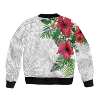 Hawaiian Tropical Plants Sleeve Zip Bomber Jacket Kakau Tattoo and Polynesian Pattern Half White Color LT03 - Polynesian Pride