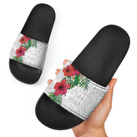Hawaiian Tropical Plants Slide Sandals Kakau Tattoo and Polynesian Pattern Half White Color LT03 - Polynesian Pride