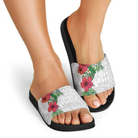 Hawaiian Tropical Plants Slide Sandals Kakau Tattoo and Polynesian Pattern Half White Color LT03 - Polynesian Pride