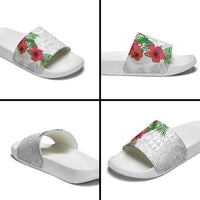 Hawaiian Tropical Plants Slide Sandals Kakau Tattoo and Polynesian Pattern Half White Color LT03 - Polynesian Pride