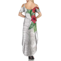 Hawaiian Tropical Plants Summer Maxi Dress Kakau Tattoo and Polynesian Pattern Half White Color LT03 - Polynesian Pride