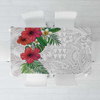 Hawaiian Tropical Plants Tablecloth Kakau Tattoo and Polynesian Pattern Half White Color LT03 White - Polynesian Pride