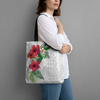 Hawaiian Tropical Plants Tote Bag Kakau Tattoo and Polynesian Pattern Half White Color LT03 - Polynesian Pride
