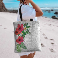 Hawaiian Tropical Plants Tote Bag Kakau Tattoo and Polynesian Pattern Half White Color LT03 - Polynesian Pride