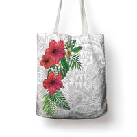 Hawaiian Tropical Plants Tote Bag Kakau Tattoo and Polynesian Pattern Half White Color LT03 - Polynesian Pride