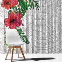 Hawaiian Tropical Plants Window Curtain Kakau Tattoo and Polynesian Pattern Half White Color LT03 - Polynesian Pride