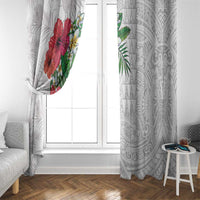 Hawaiian Tropical Plants Window Curtain Kakau Tattoo and Polynesian Pattern Half White Color LT03 - Polynesian Pride
