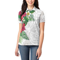 Hawaiian Tropical Plants Women Polo Shirt Kakau Tattoo and Polynesian Pattern Half White Color LT03 - Polynesian Pride