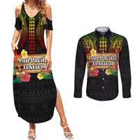 Hawaiian Elements and Polynesian Tattoo Couples Matching Summer Maxi Dress and Long Sleeve Button Shirt LT03 Black - Polynesian Pride