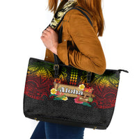 Hawaiian Elements and Polynesian Tattoo Leather Tote Bag LT03 Black - Polynesian Pride