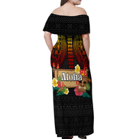 Hawaiian Elements and Polynesian Tattoo Off Shoulder Maxi Dress LT03 - Polynesian Pride