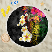 Hawaii Plumeria Beach Blanket Polynesian Tattoo and Hibiscus LT03 One Size 150cm Black - Polynesian Pride