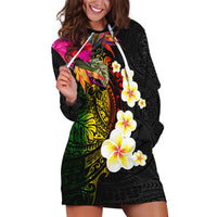 Hawaii Plumeria Hoodie Dress Polynesian Tattoo and Hibiscus LT03 Black - Polynesian Pride