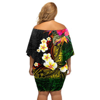 Hawaii Plumeria Off Shoulder Short Dress Polynesian Tattoo and Hibiscus LT03 - Polynesian Pride