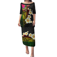 Hawaii Plumeria Puletasi Polynesian Tattoo and Hibiscus LT03 Long Dress Black - Polynesian Pride