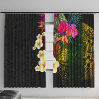 Hawaii Plumeria Window Curtain Polynesian Tattoo and Hibiscus LT03 With Hooks Black - Polynesian Pride