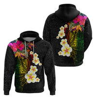 Hawaii Plumeria Zip Hoodie Polynesian Tattoo and Hibiscus