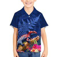 New Zealand Tuatara Hawaiian Shirt Silver Fern Hibiscus and Tribal Maori Pattern Blue Color LT03 - Polynesian Pride