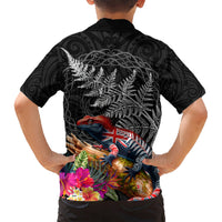 New Zealand Tuatara Hawaiian Shirt Silver Fern Hibiscus and Tribal Maori Pattern Black Color LT03 - Polynesian Pride