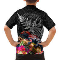 New Zealand Tuatara Hawaiian Shirt Silver Fern Hibiscus and Tribal Maori Pattern Black Color