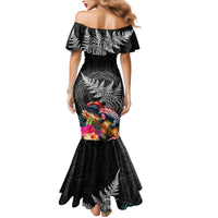 New Zealand Tuatara Mermaid Dress Silver Fern Hibiscus and Tribal Maori Pattern Black Color LT03 - Polynesian Pride