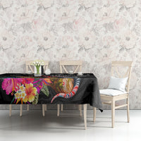 New Zealand Tuatara Tablecloth Silver Fern Hibiscus and Tribal Maori Pattern Black Color LT03 - Polynesian Pride