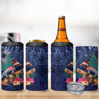 New Zealand Tuatara Christmas 4 in 1 Can Cooler Tumbler Silver Fern and Xmas Pohutukawa Tree Blue Color