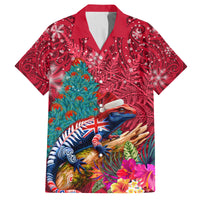 New Zealand Tuatara Christmas Family Matching Summer Maxi Dress and Hawaiian Shirt Silver Fern and Xmas Pohutukawa Tree Red Color