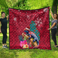 New Zealand Tuatara Christmas Quilt Silver Fern and Xmas Pohutukawa Tree Red Color