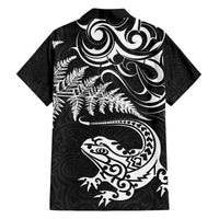 New Zealand Tuatara Tribal Tattoo Hawaiian Shirt Silver Fern and Maori Pattern Black Color LT03 - Polynesian Pride