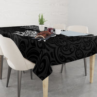 New Zealand Tuatara Tribal Tattoo Tablecloth Silver Fern and Maori Pattern Black Color LT03 - Polynesian Pride