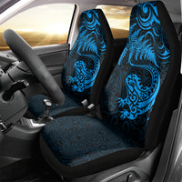 New Zealand Tuatara Tribal Tattoo Car Seat Cover Silver Fern and Maori Pattern Blue Color