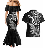 New Zealand Octopus Tattoo and Fern Couples Matching Mermaid Dress and Hawaiian Shirt Maori Pattern LT03 - Polynesian Pride