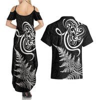 New Zealand Octopus Tattoo and Fern Couples Matching Summer Maxi Dress and Hawaiian Shirt Maori Pattern LT03 - Polynesian Pride