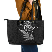 New Zealand Octopus Tattoo and Fern Leather Tote Bag Maori Pattern LT03 - Polynesian Pride