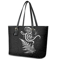 New Zealand Octopus Tattoo and Fern Leather Tote Bag Maori Pattern LT03 - Polynesian Pride