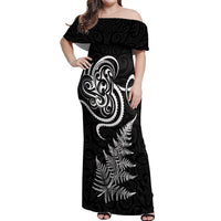 New Zealand Octopus Tattoo and Fern Off Shoulder Maxi Dress Maori Pattern
