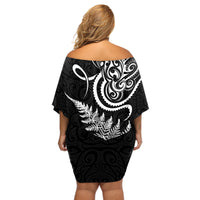 New Zealand Octopus Tattoo and Fern Off Shoulder Short Dress Maori Pattern LT03 - Polynesian Pride