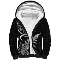 New Zealand Octopus Tattoo and Fern Sherpa Hoodie Maori Pattern LT03 Unisex Black - Polynesian Pride