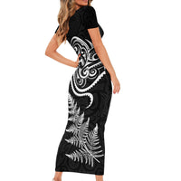 New Zealand Octopus Tattoo and Fern Short Sleeve Bodycon Dress Maori Pattern