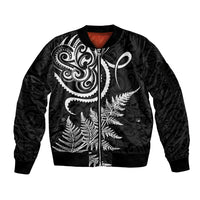 New Zealand Octopus Tattoo and Fern Sleeve Zip Bomber Jacket Maori Pattern LT03 Unisex Black - Polynesian Pride