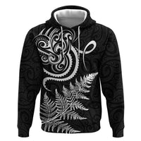 New Zealand Octopus Tattoo and Fern Zip Hoodie Maori Pattern LT03 Pullover Hoodie Black - Polynesian Pride
