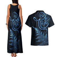 New Zealand Octopus Tattoo and Fern Couples Matching Tank Maxi Dress and Hawaiian Shirt Maori Pattern Matariki Style
