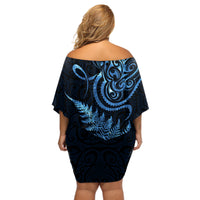 New Zealand Octopus Tattoo and Fern Off Shoulder Short Dress Maori Pattern Matariki Style LT03 - Polynesian Pride