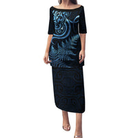 New Zealand Octopus Tattoo and Fern Puletasi Maori Pattern Matariki Style LT03 Long Dress Blue - Polynesian Pride