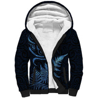 New Zealand Octopus Tattoo and Fern Sherpa Hoodie Maori Pattern Matariki Style LT03 Unisex Blue - Polynesian Pride