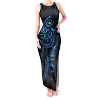 New Zealand Octopus Tattoo and Fern Tank Maxi Dress Maori Pattern Matariki Style LT03 Women Blue - Polynesian Pride